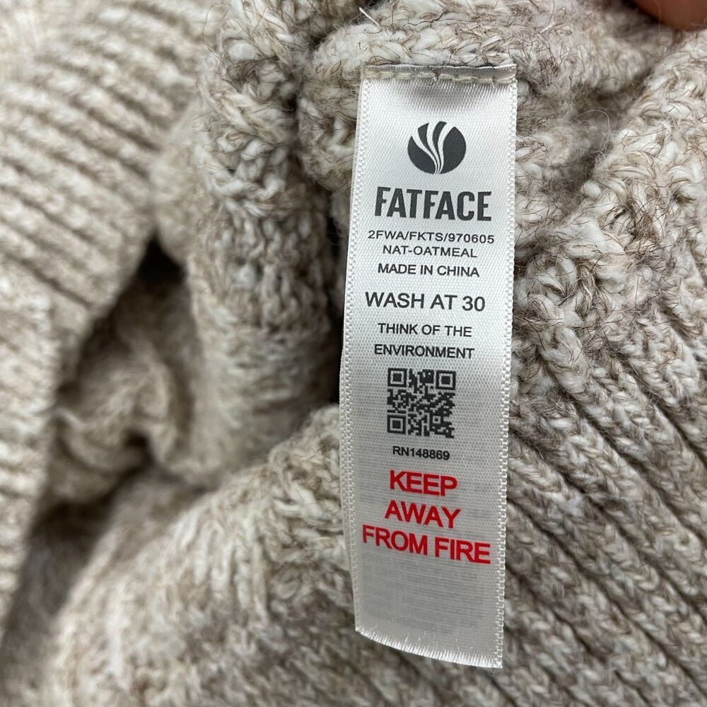 Fat Face Cable Knit Cardigan Women 12 Oatmeal Wool Blend V-Neck Button Sweater - Picture 5 of 10